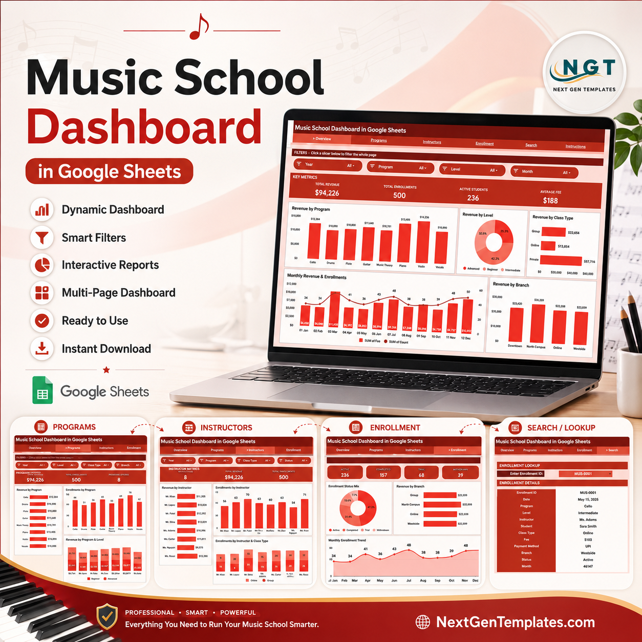 Music School Dashboard in Google Sheets