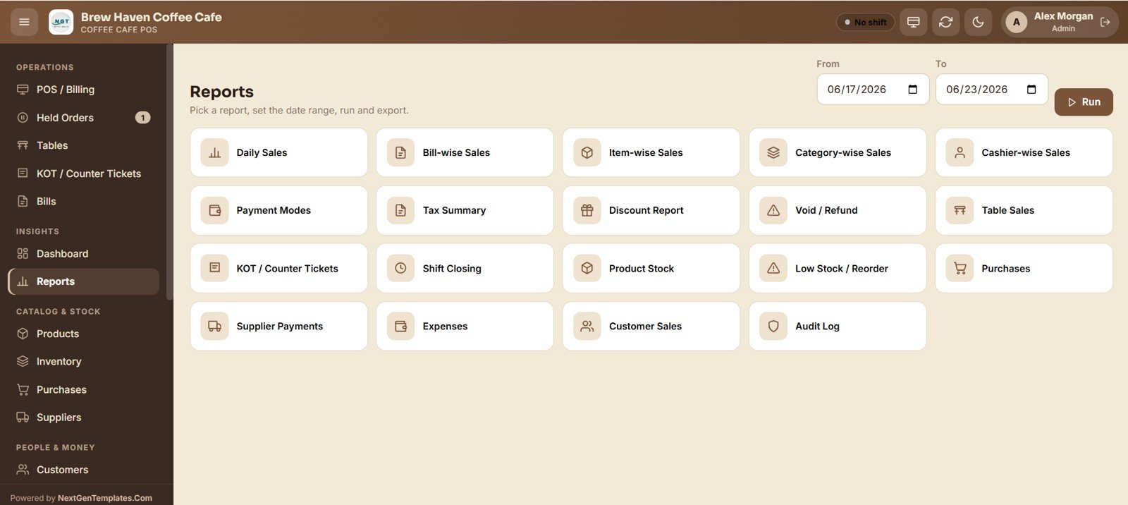 Coffee Cafe POS Web App - Reports
