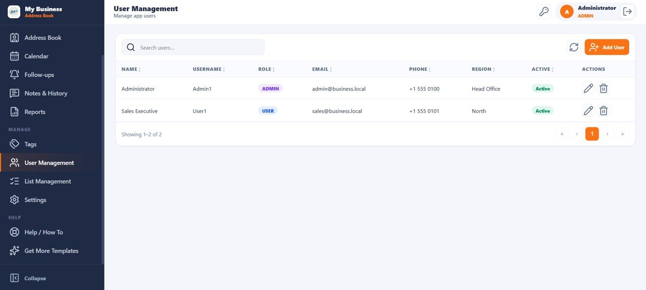 Customer Address Book Web App - User Management
