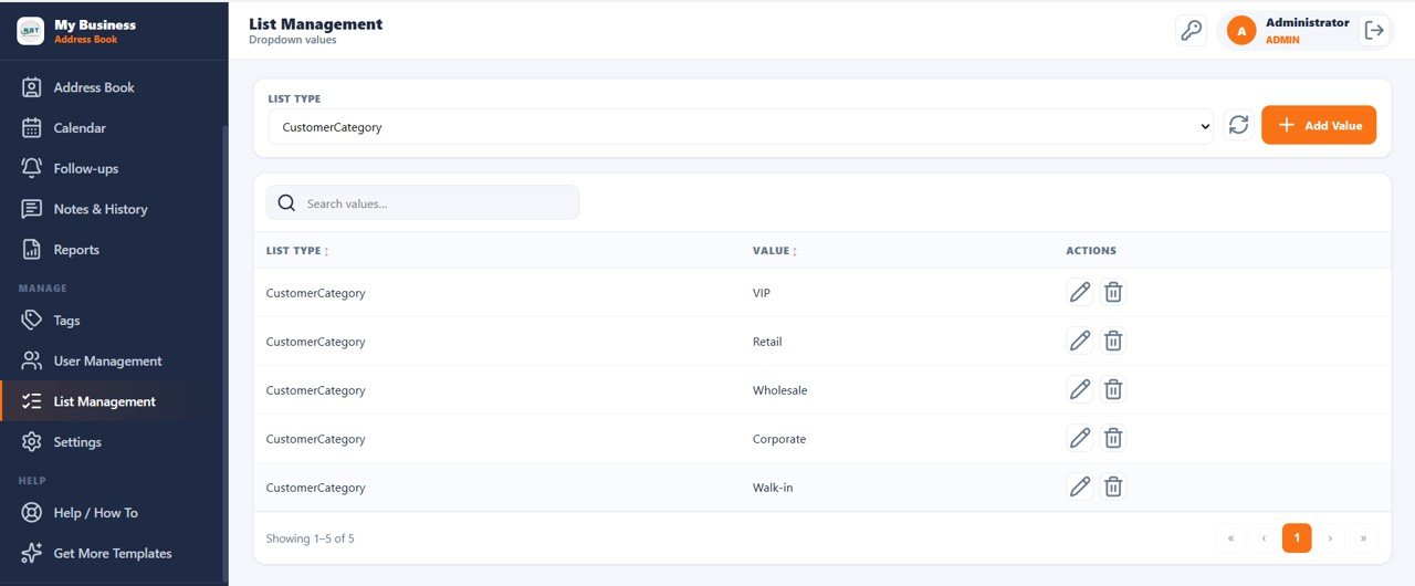 Customer Address Book Web App - List Management