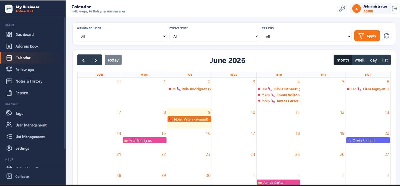 Customer Address Book Web App - Calendar