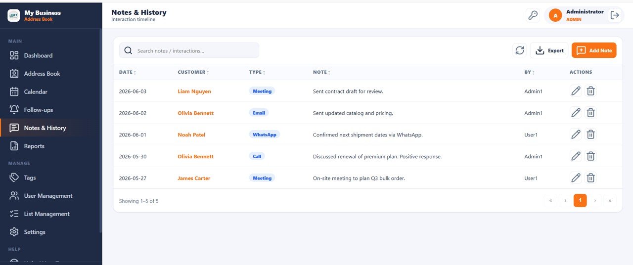Customer Address Book Web App - Notes and History