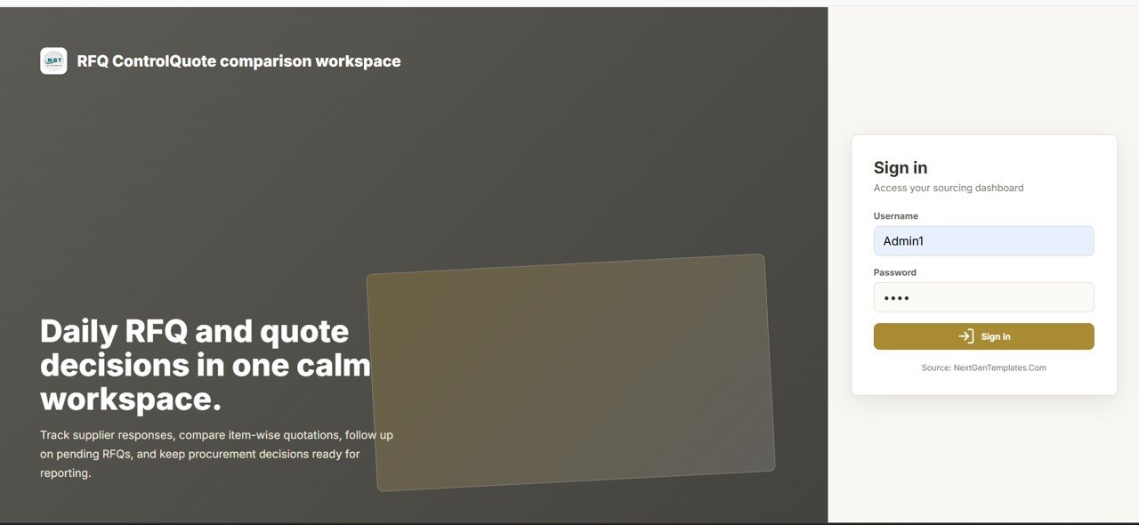 Daily RFQ and Quote Comparison Management System web app login screen