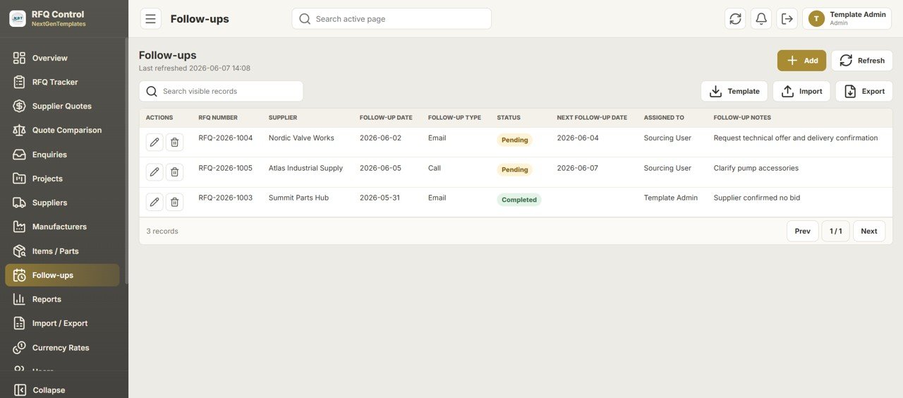 Daily RFQ and Quote Comparison Management System Web App follow-ups module