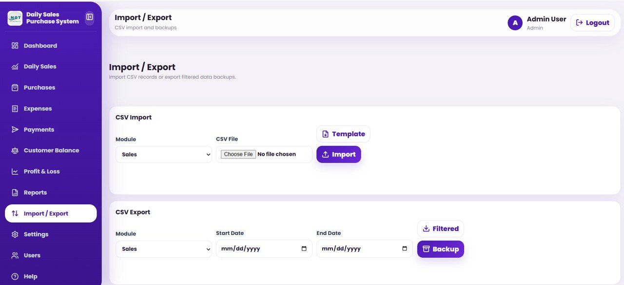 Daily Sales Purchase System Web App - Import and Export