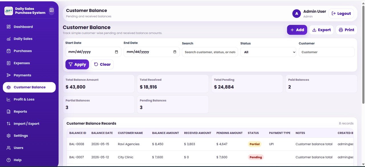 Daily Sales Purchase System Web App - Customer Balance