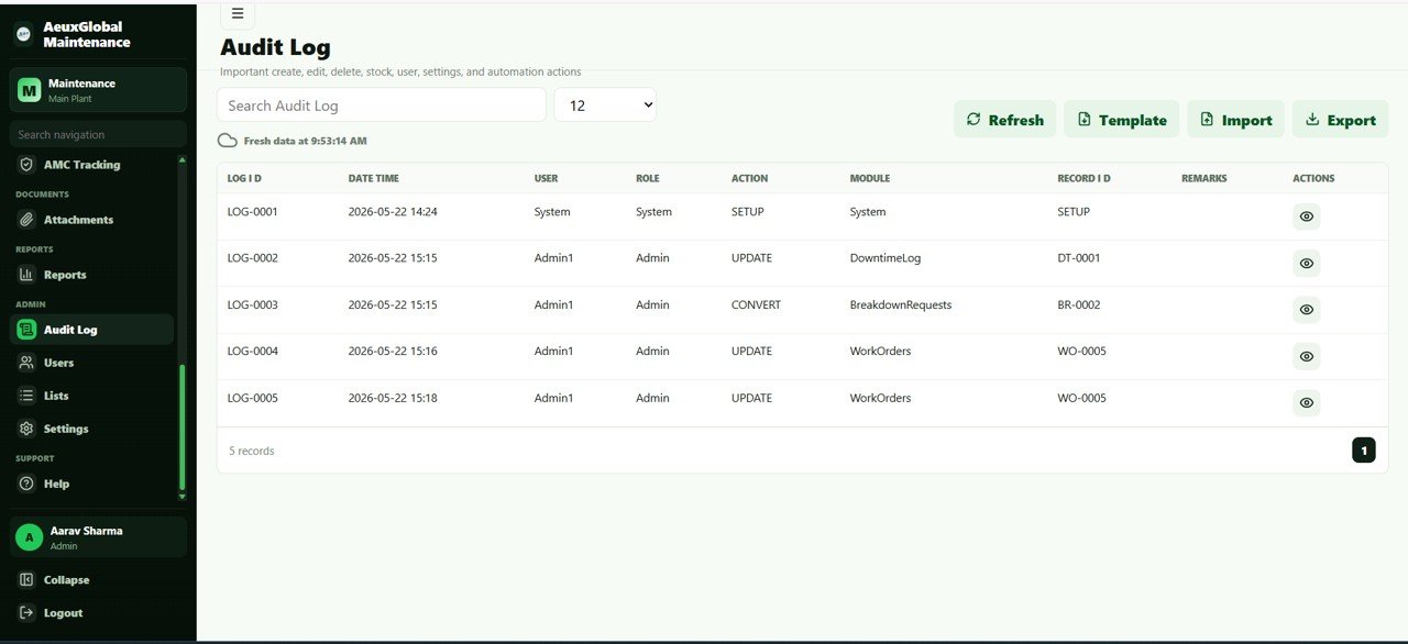 Equipment Maintenance Management System - Audit Log