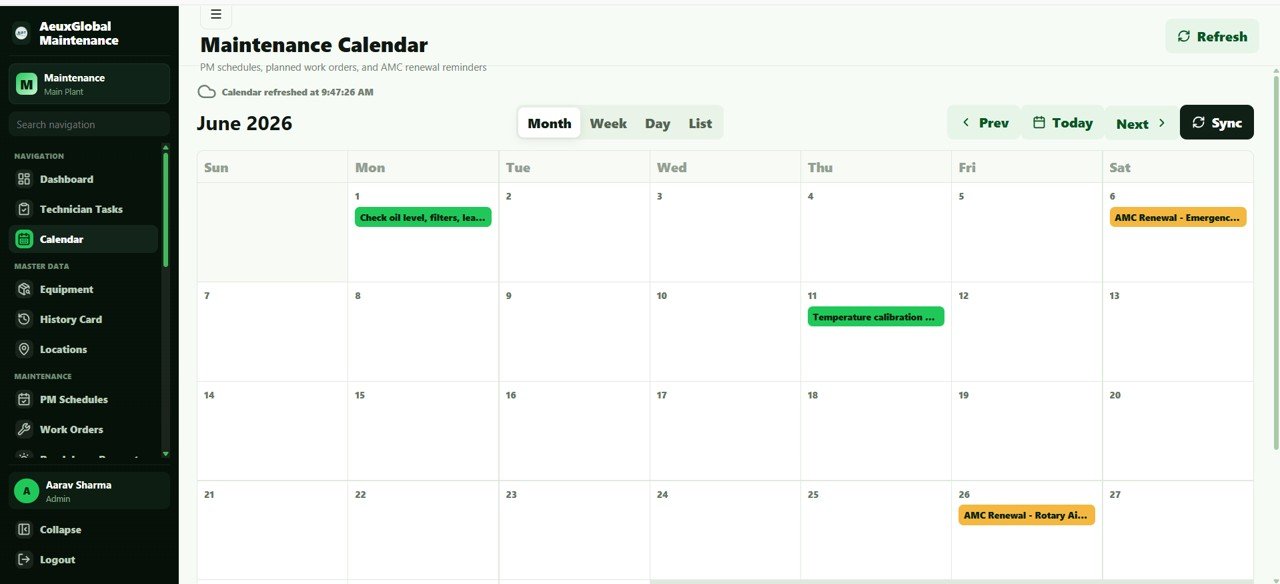 Equipment Maintenance Management System maintenance calendar