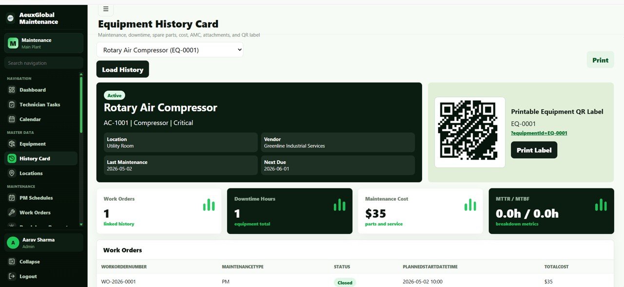 Equipment Maintenance Management System - Equipment History Card