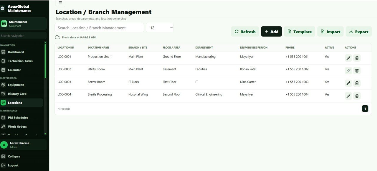 Equipment Maintenance Management System - Location and Branch Management