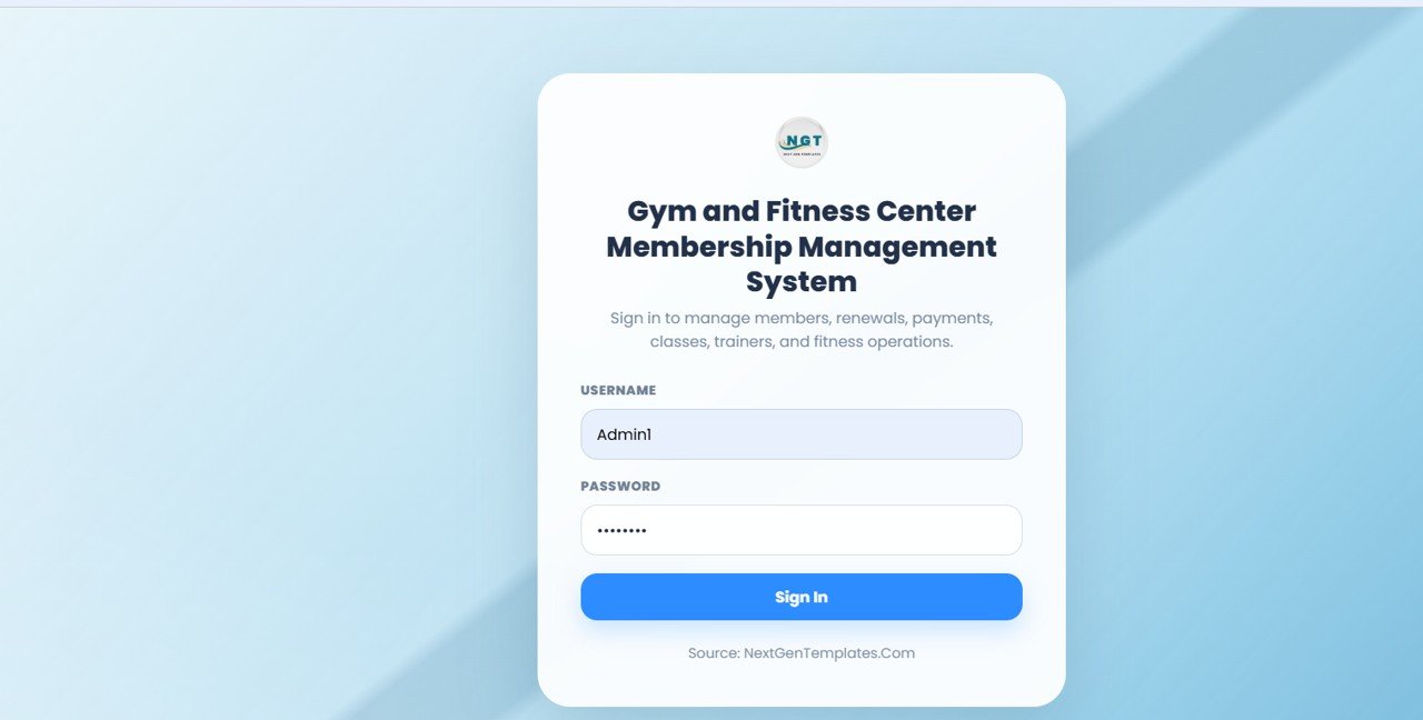 Gym and Fitness Center Membership Management System Web App login page