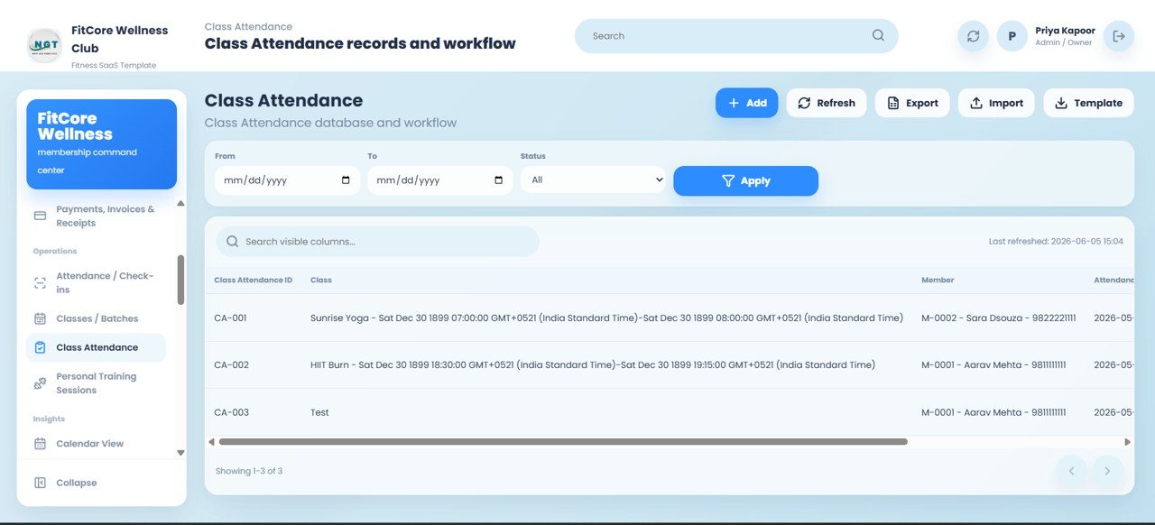 Gym and Fitness Center Membership Management System Web App - Class Attendance