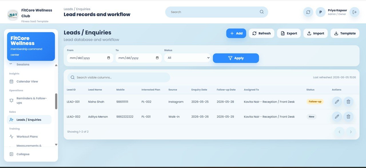 Gym and Fitness Center Membership Management System Web App - Leads and Enquiries