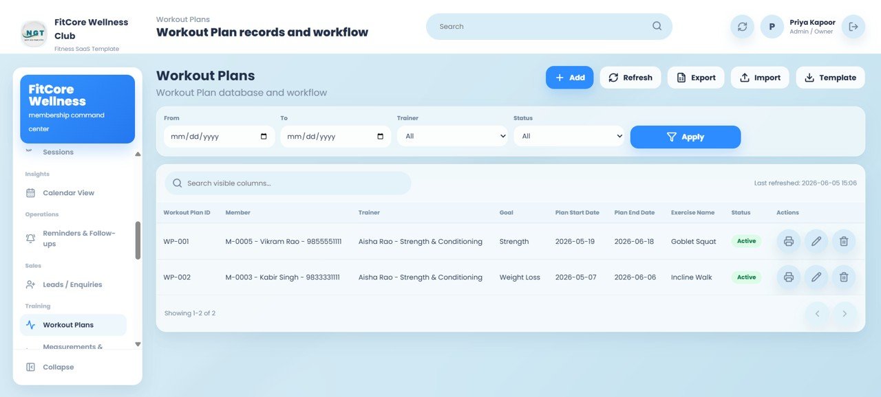 Gym and Fitness Center Membership Management System Web App - Workout Plans