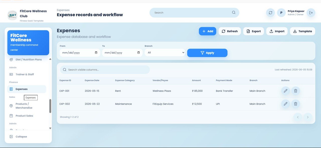 Gym and Fitness Center Membership Management System Web App - Expenses