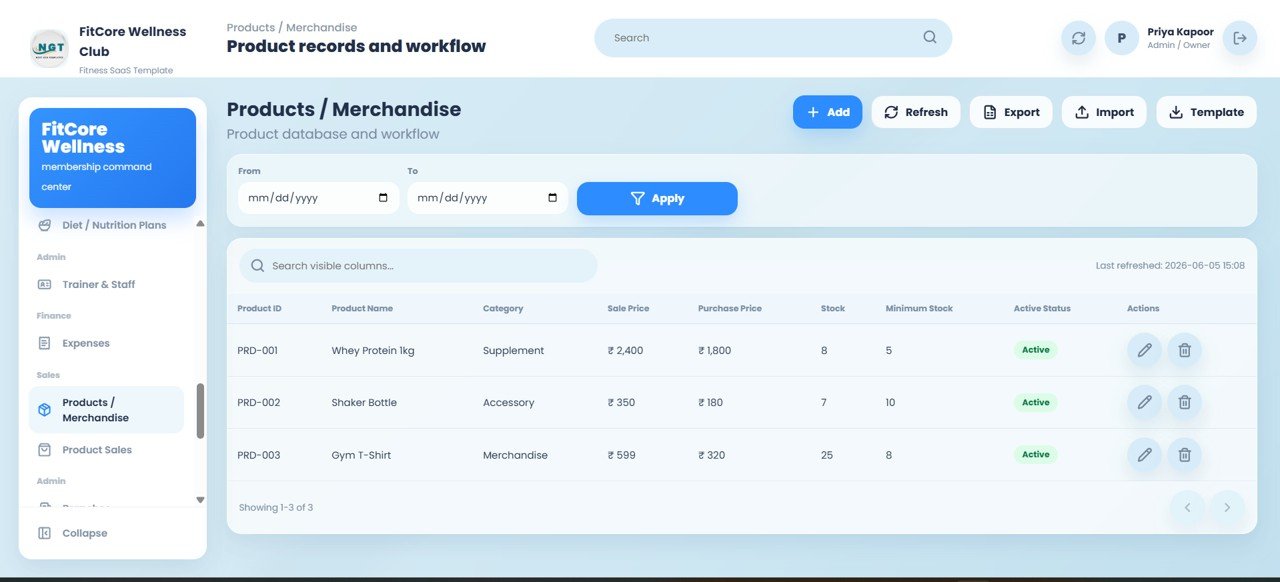 Gym and Fitness Center Membership Management System Web App - Products and Merchandise