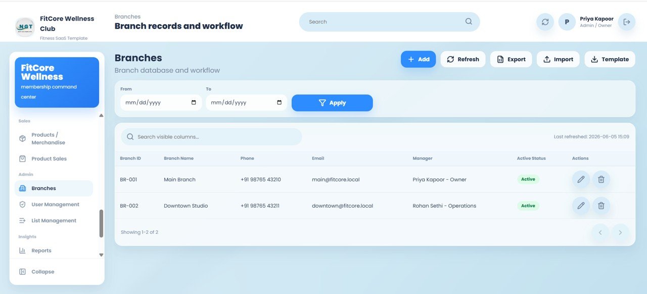 Gym and Fitness Center Membership Management System Web App - Branches