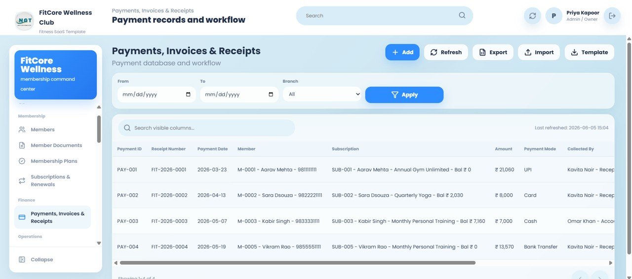Gym and Fitness Center Membership Management System Web App - Payments Invoices and Receipts