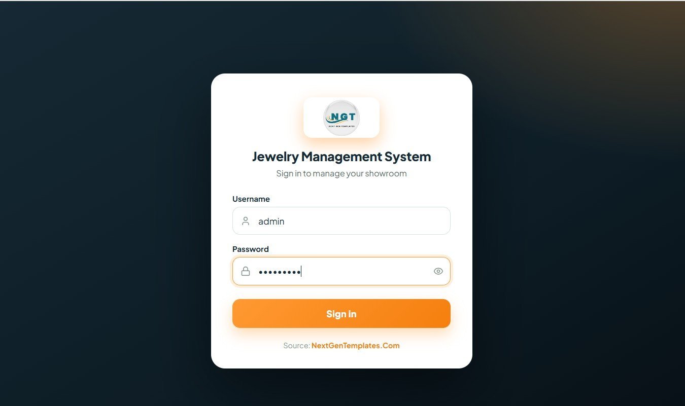 Jewelry Management System Web App - Login Page