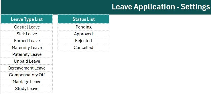 Leave Application Data Entry System in Excel - Records Table and Status Tracking