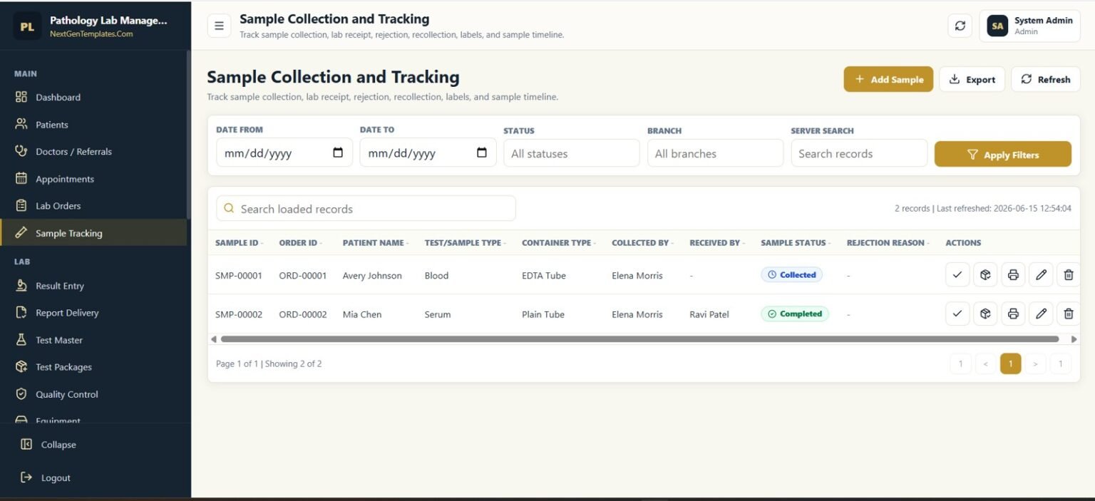 Pathology Lab Management System Web App - Next Gen Templates