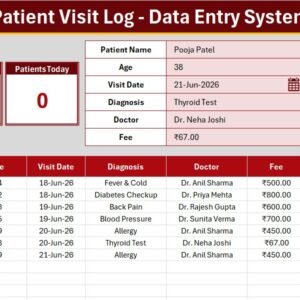 Patient Visit Log Data Entry System in Excel