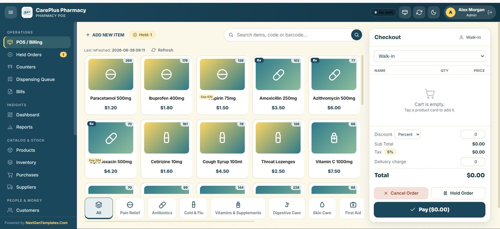 Pharmacy POS Web App billing counter on Google Sheets