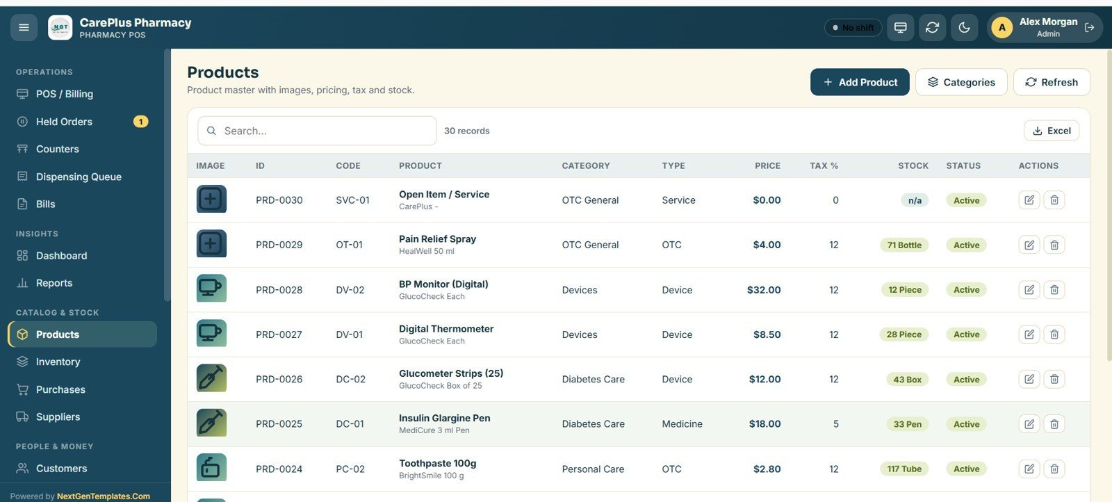 Pharmacy POS Web App inventory ledger