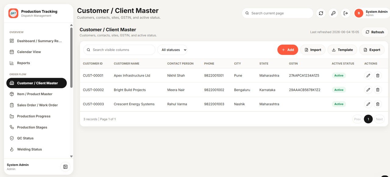 Production Tracking and Dispatch Management System - Customer Master
