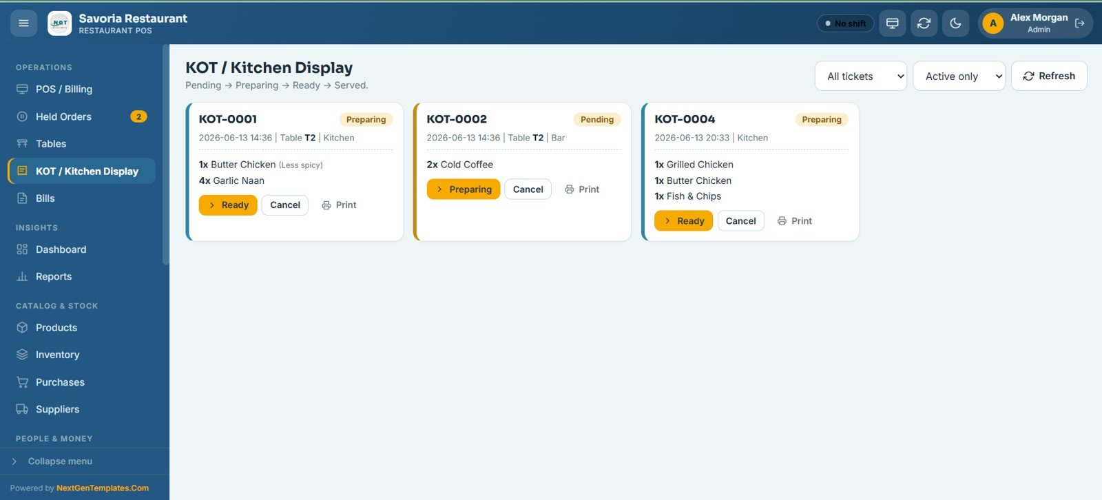 Restaurant POS Web App - KOT Kitchen Display