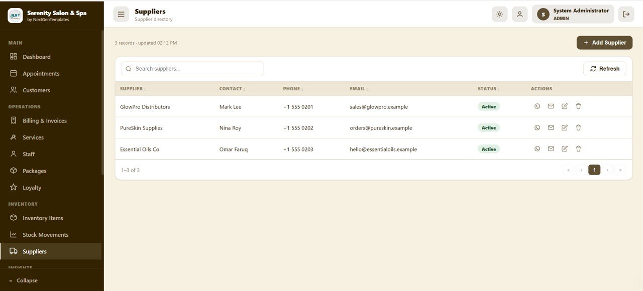 Salon and Spa Management System Web App - Suppliers