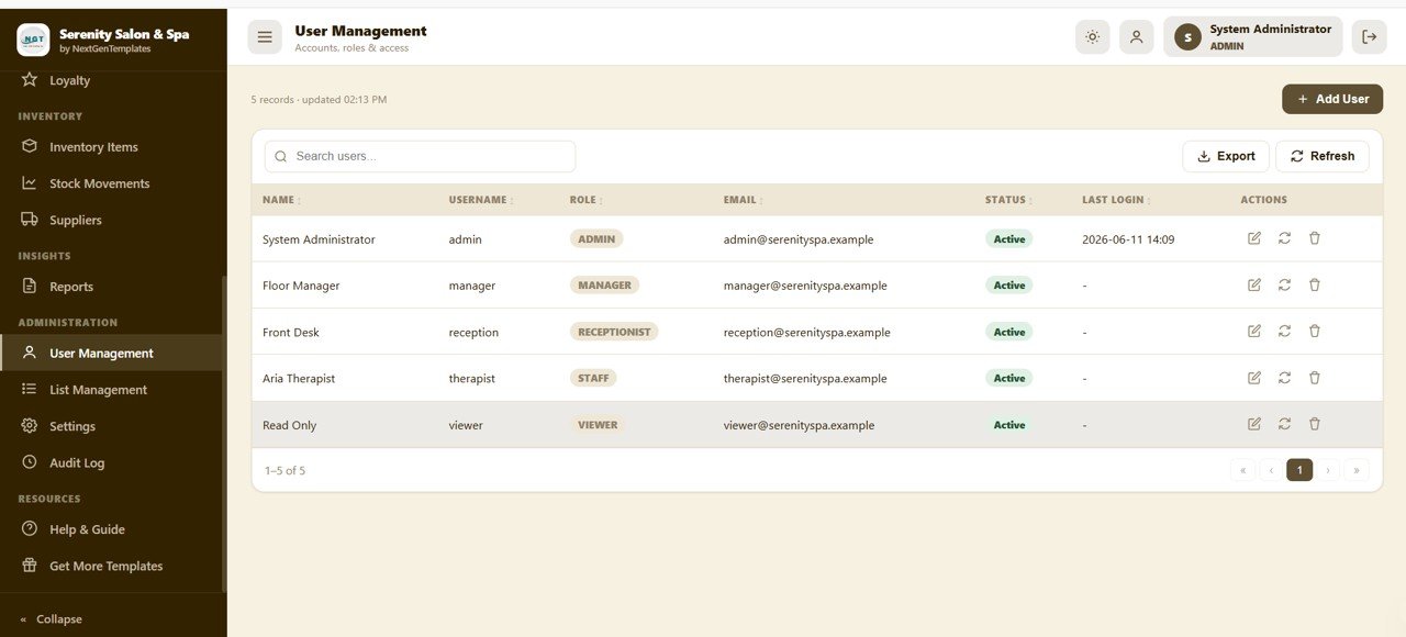 Salon and Spa Management System Web App - User Management