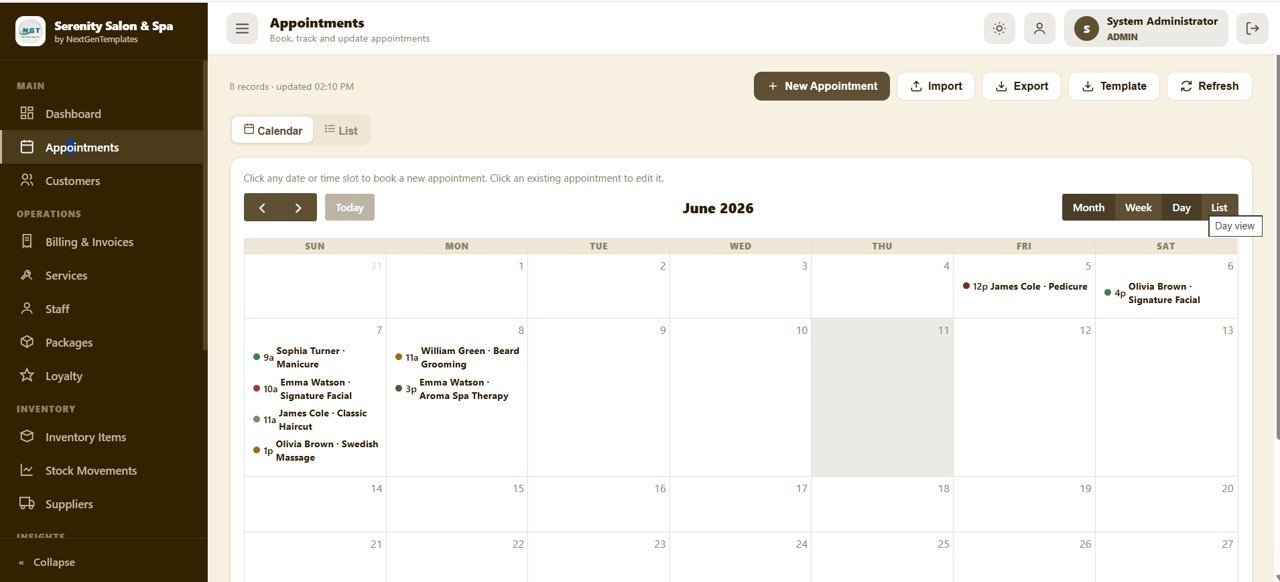 Salon and Spa Management System Web App - Appointments