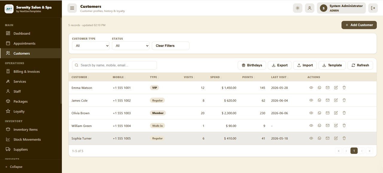 Salon and Spa Management System Web App - Customers