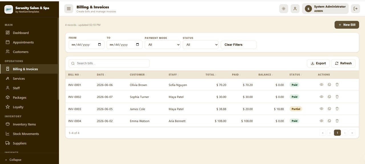 Salon and Spa Management System Web App - Billing and Invoices