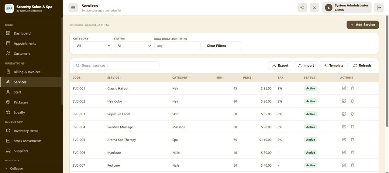 Salon and Spa Management System Web App - Services
