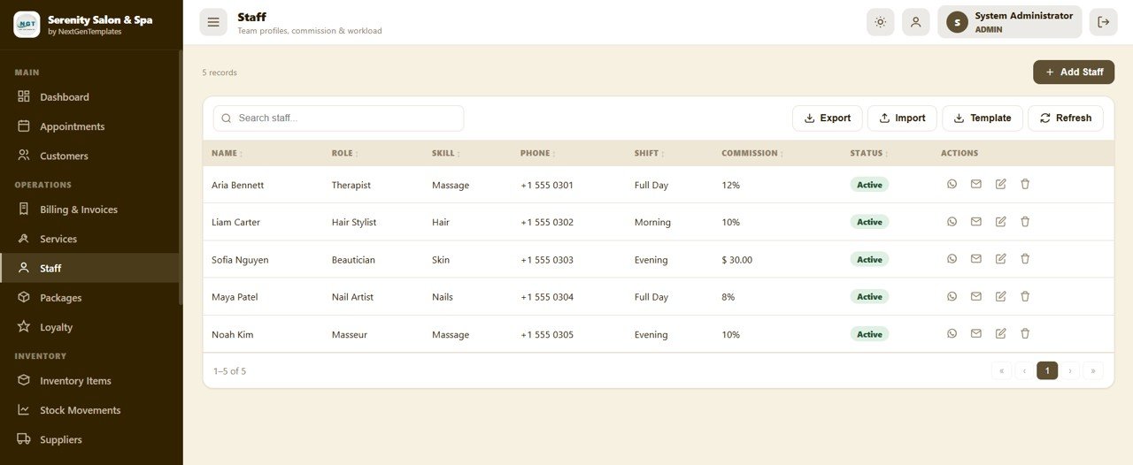 Salon and Spa Management System Web App - Staff