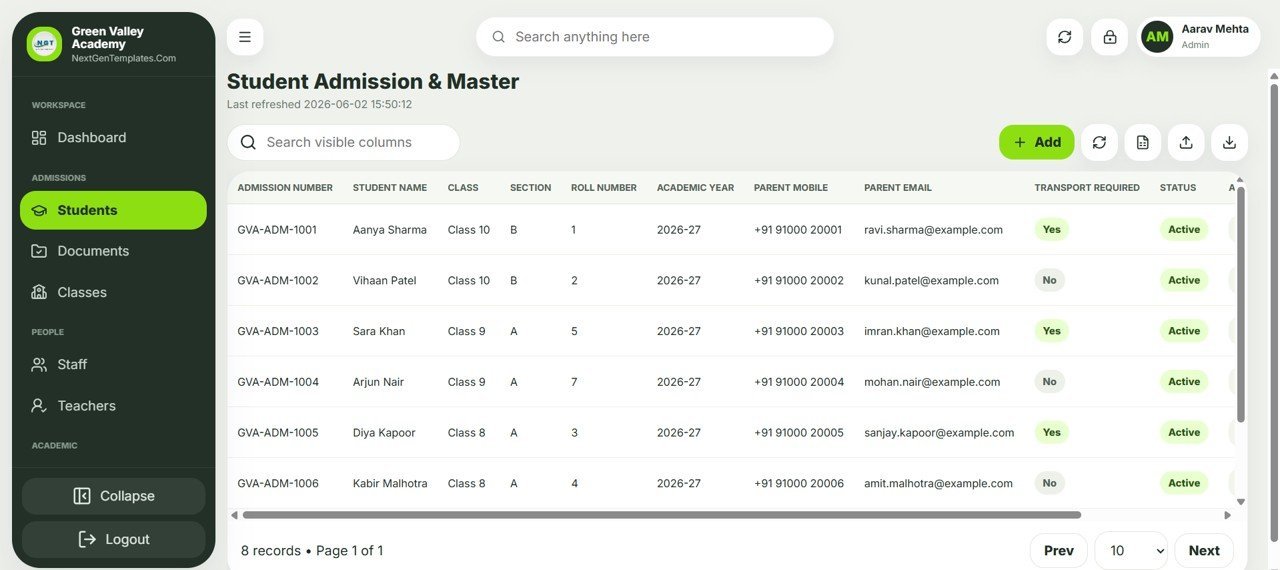School Management System Web App student admission and master register