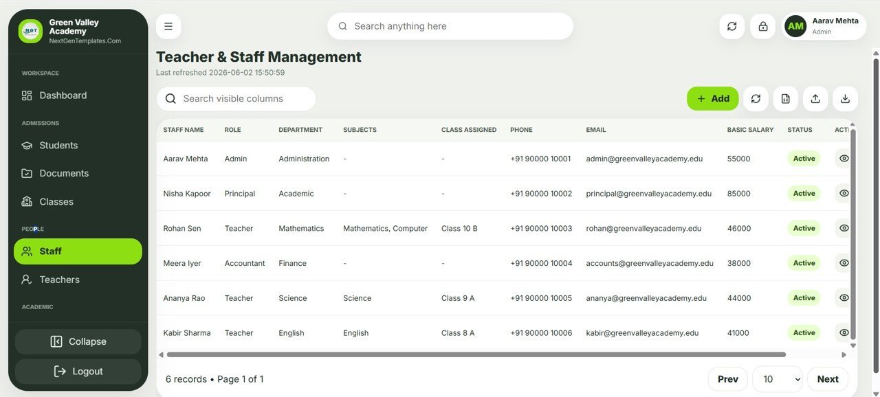School Management System Web App teacher and staff management