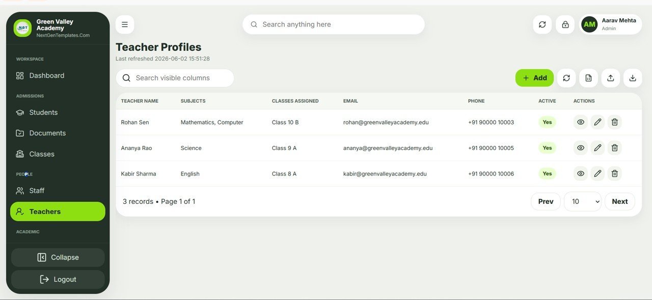 School Management System Web App teacher profiles
