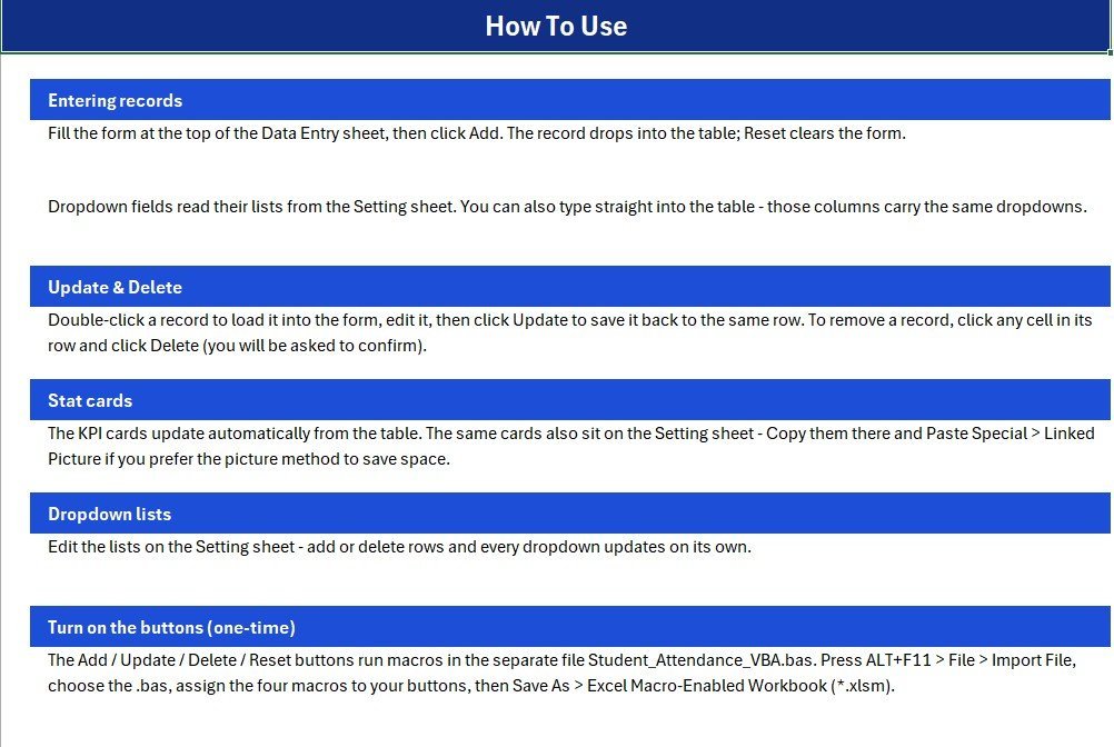 Student Attendance Data Entry System - records table and instructions