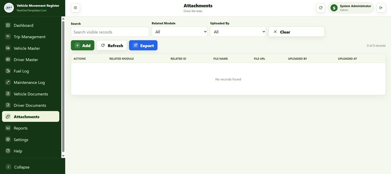 Vehicle Movement Register Management System Web App - Attachments