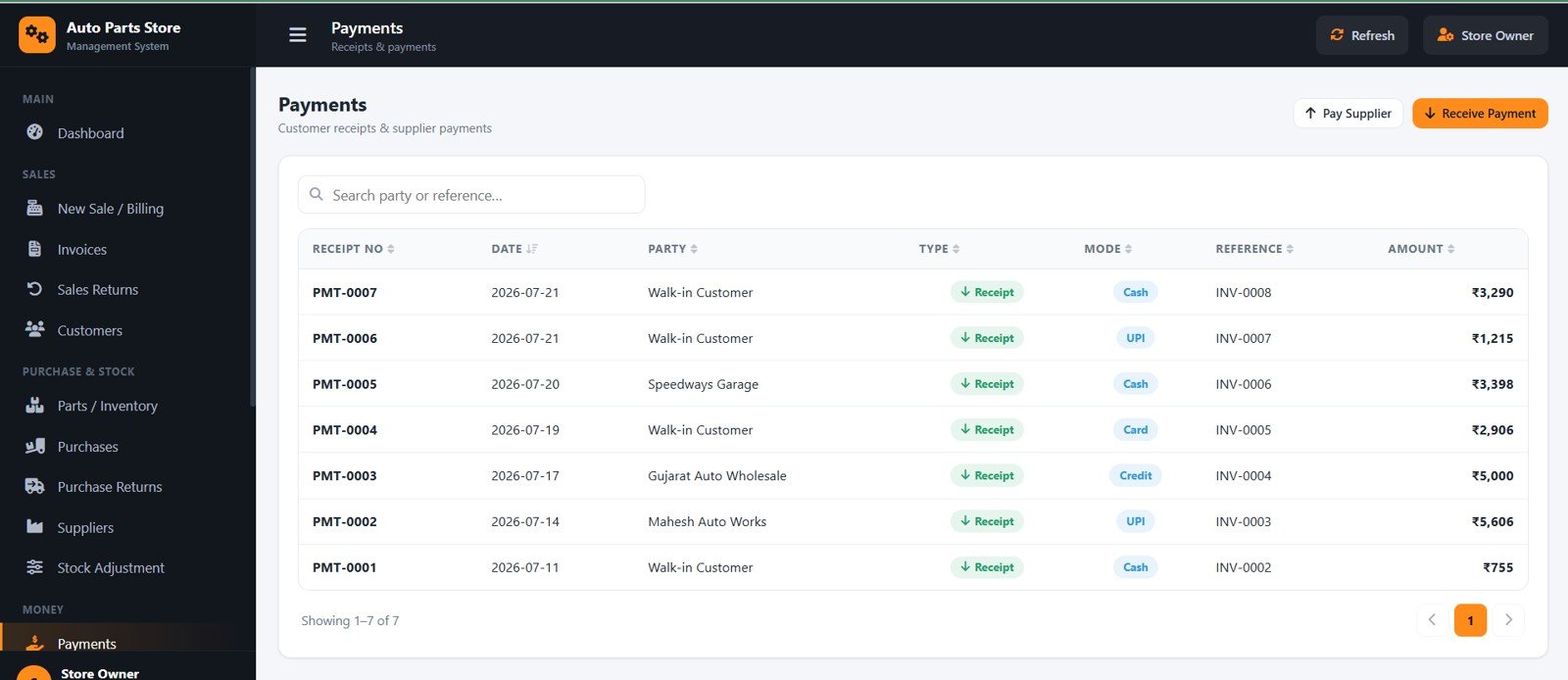 Auto Parts Store Management System - Payments