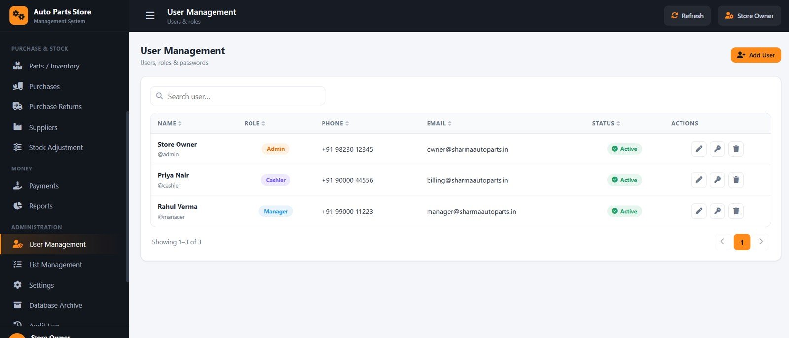 Auto Parts Store Management System - User Management