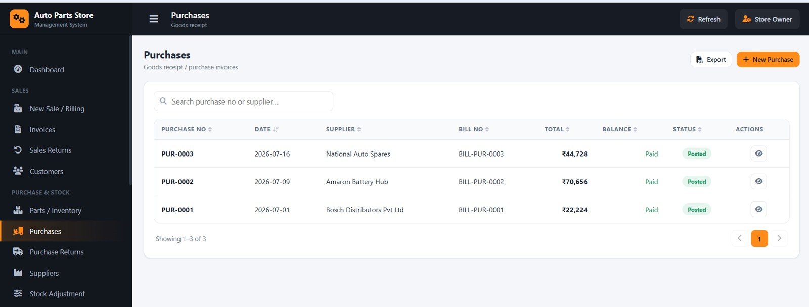 Auto Parts Store Management System - Purchases