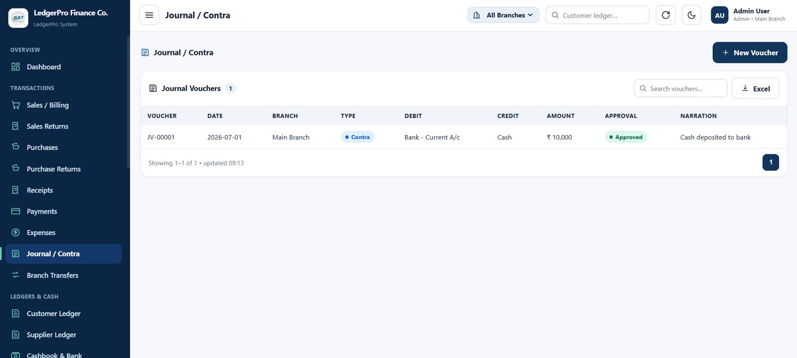 Accounting Ledger Pro journal and contra page