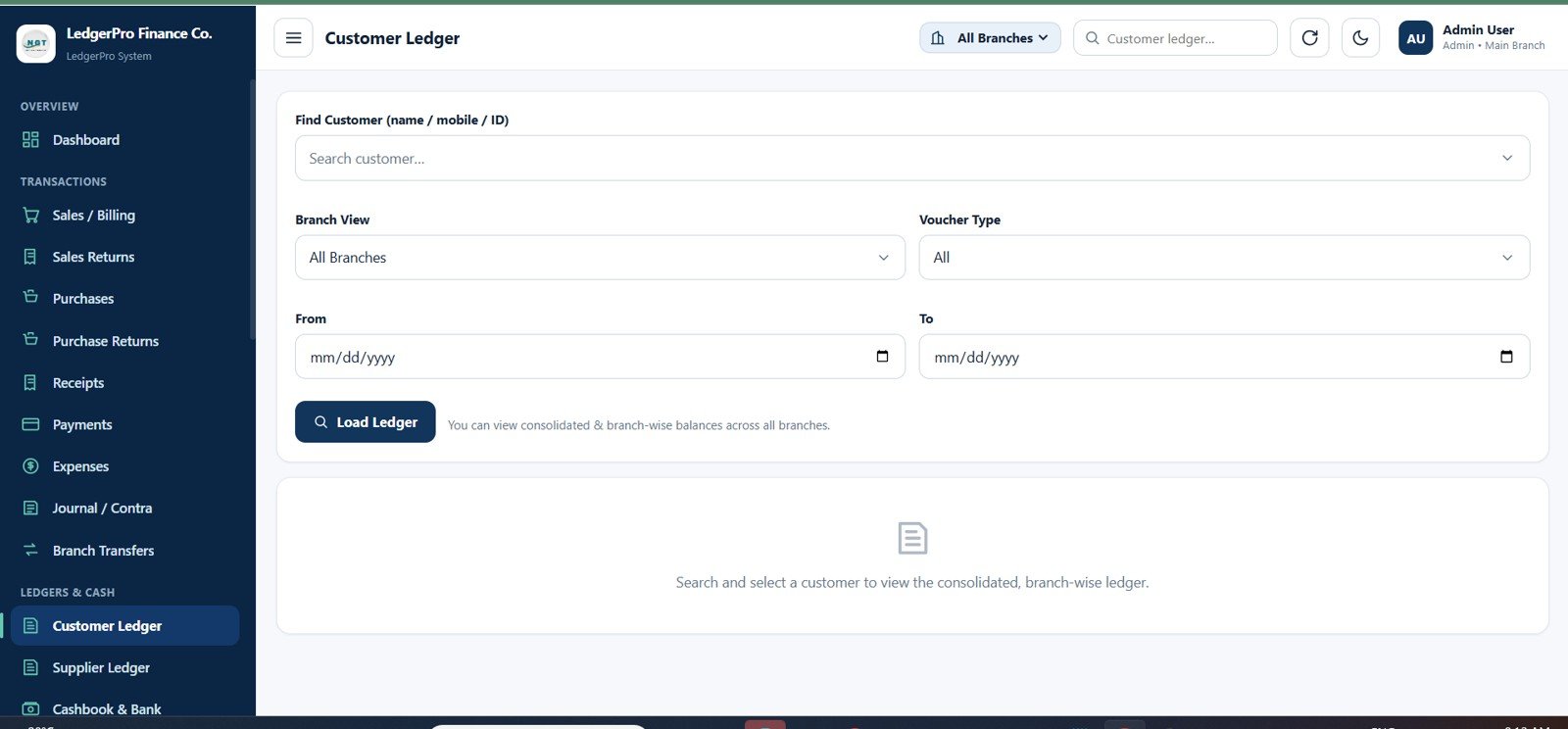 Accounting Ledger Pro customer ledger page