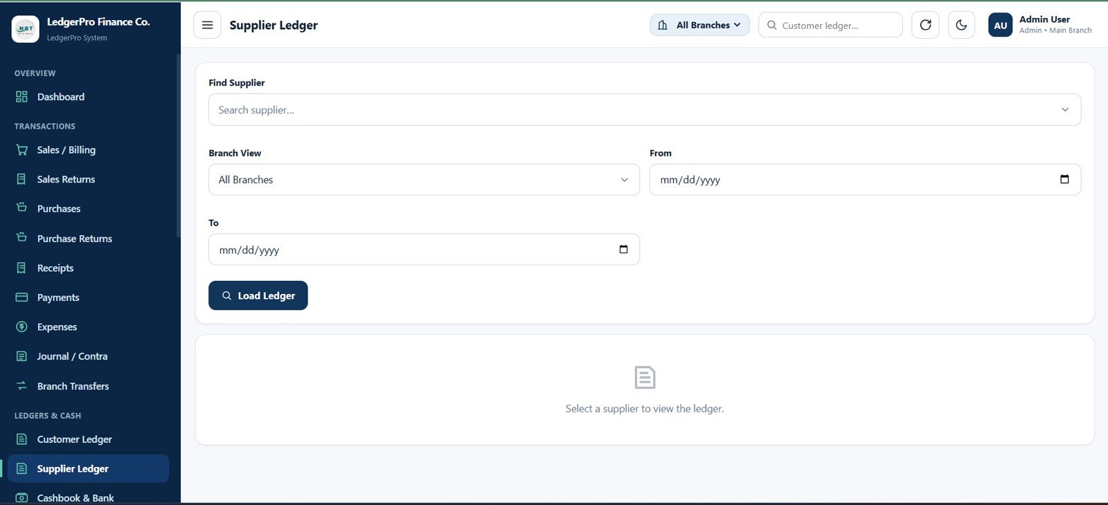 Accounting Ledger Pro supplier ledger page