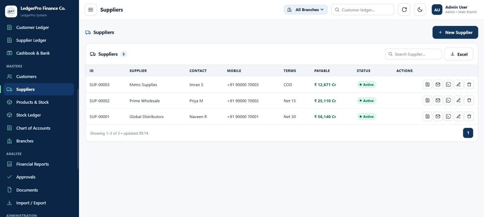 Accounting Ledger Pro suppliers page