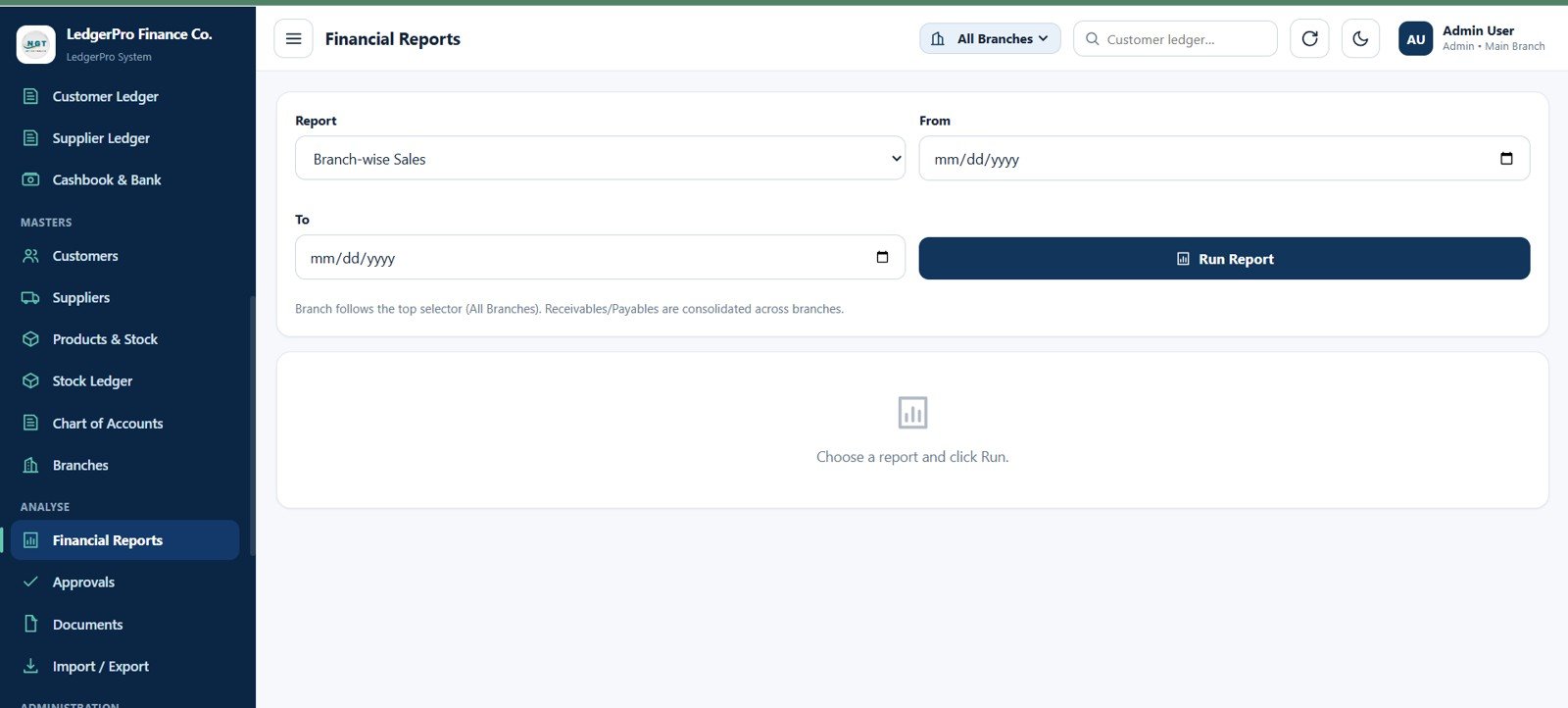 Accounting Ledger Pro financial reports page